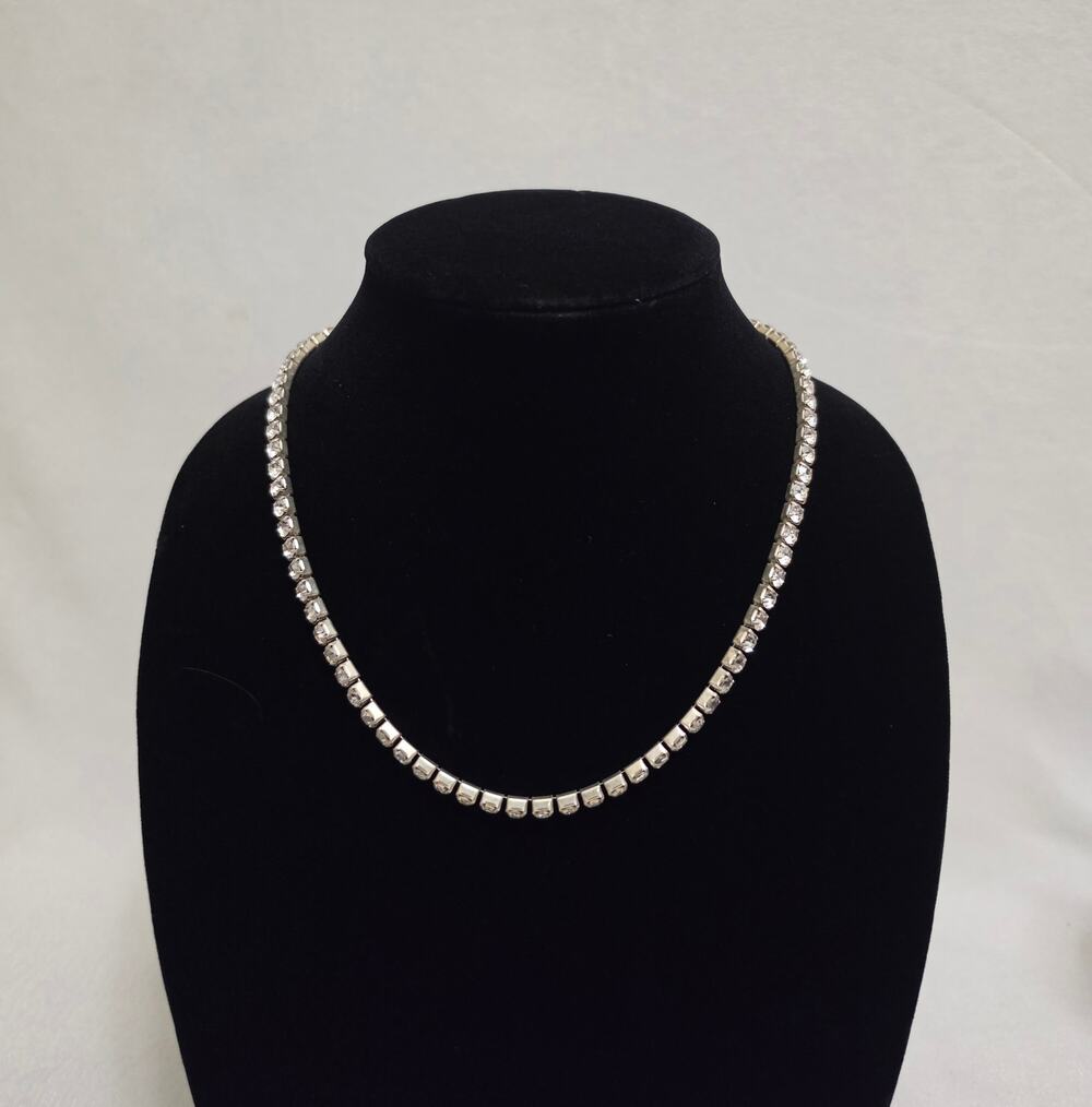 Rhinestone Tennis Necklace Silver Tone Crystal Choker Extender Chain